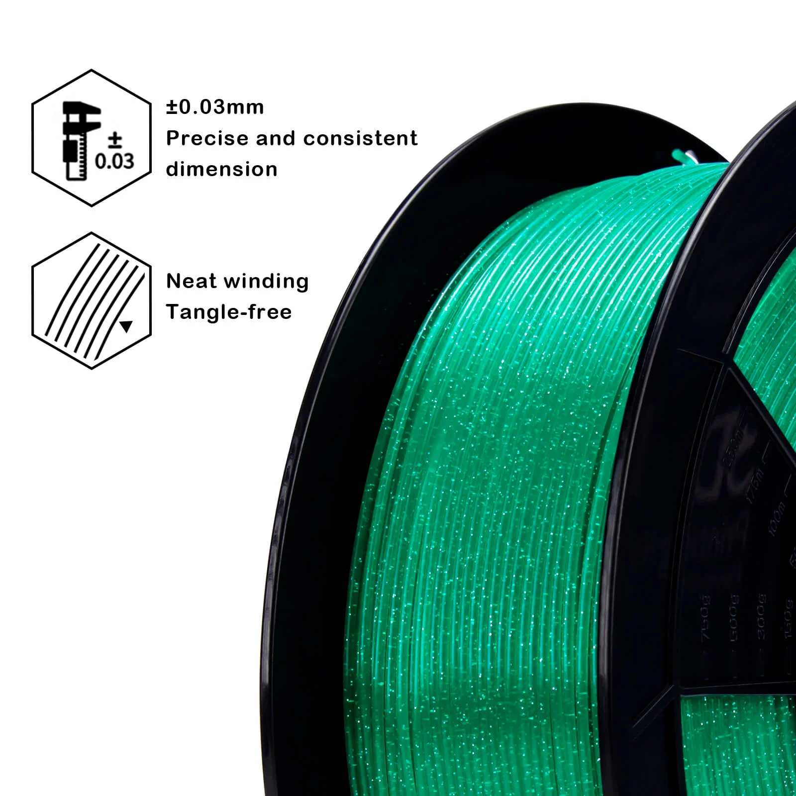 ZIRO Glitter Twinkling PLA Filament 1.75mm, Green - Image 5