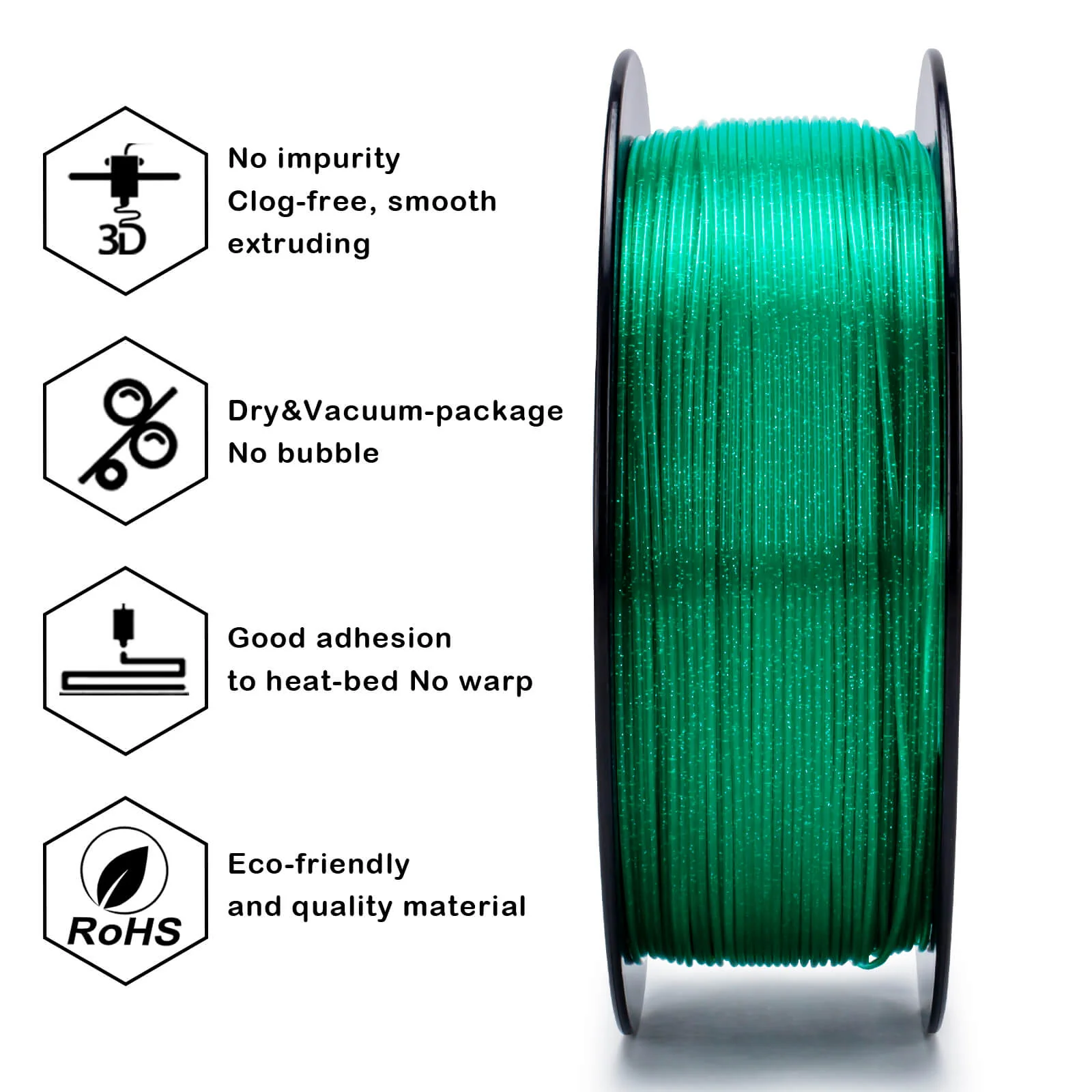 ZIRO Glitter Twinkling PLA Filament 1.75mm, Green - Image 6