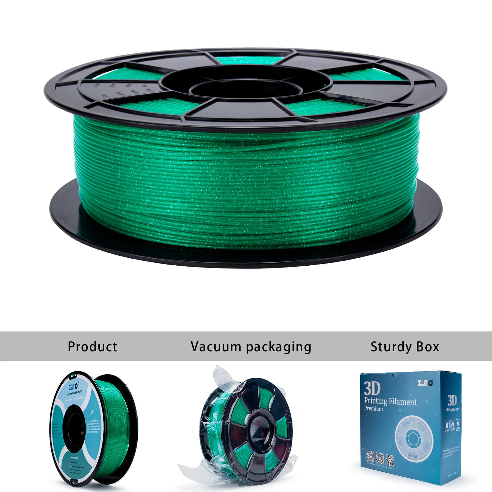 ZIRO Glitter Twinkling PLA Filament 1.75mm, Green - Image 7