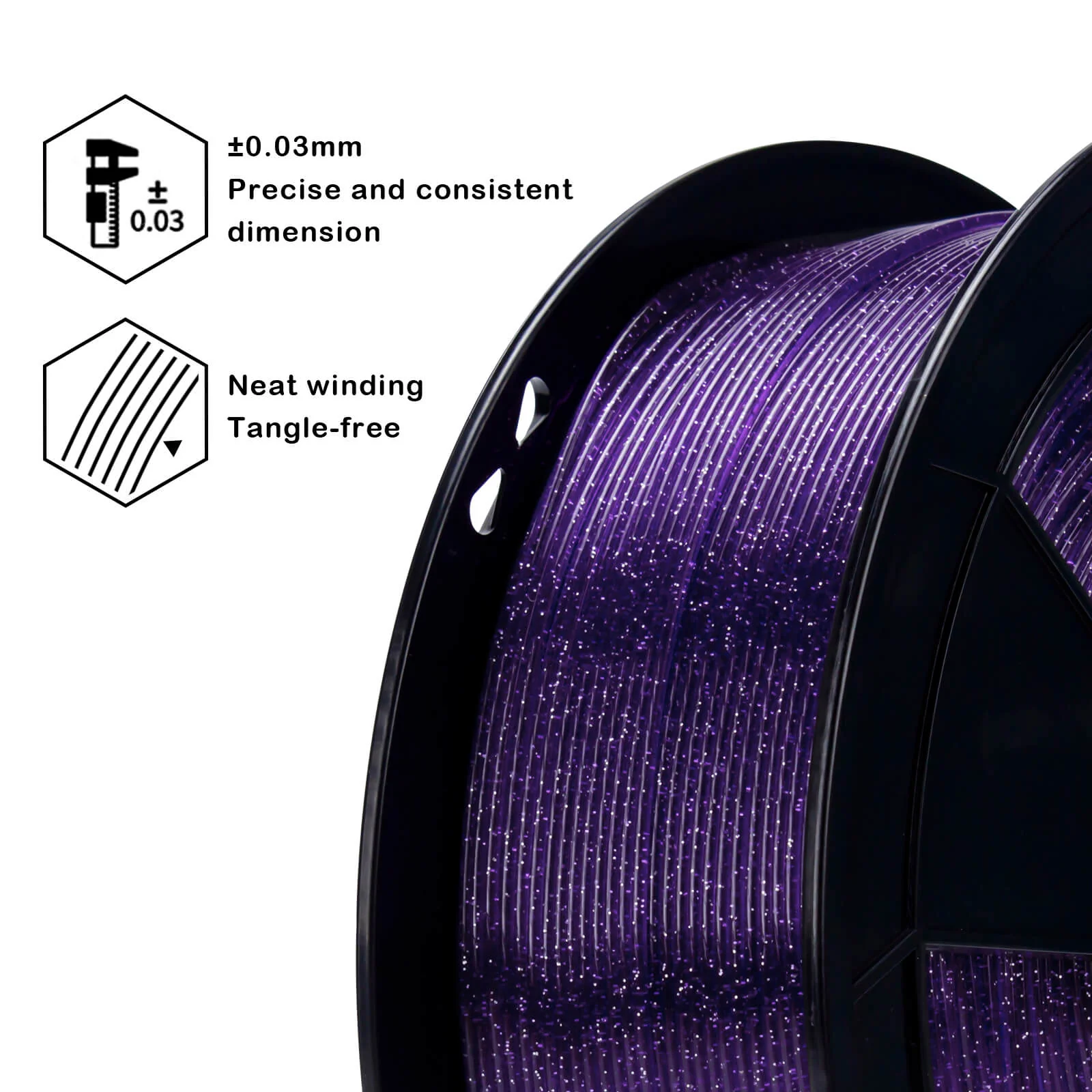 ZIRO Glitter Twinkling PLA Filament 1.75mm, Purple - Image 6