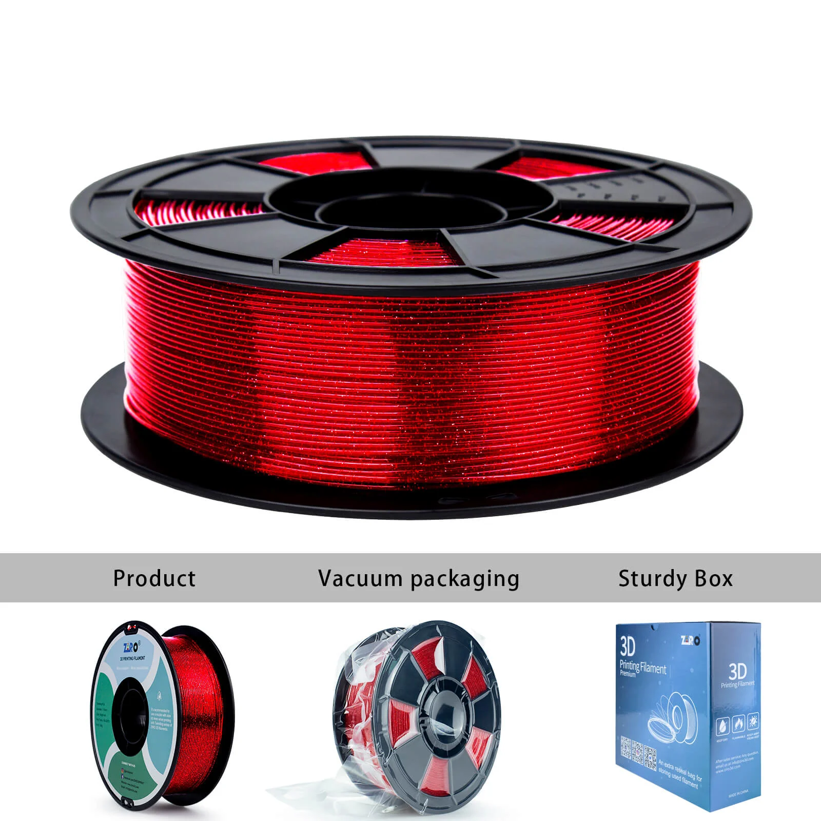 ZIRO Glitter Twinkling PLA Filament 1.75mm, Red - Image 10