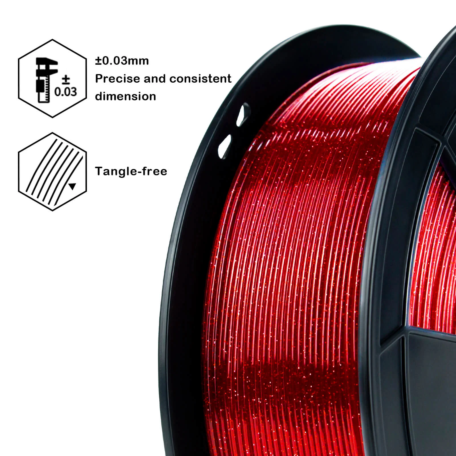 ZIRO Glitter Twinkling PLA Filament 1.75mm, Red - Image 7