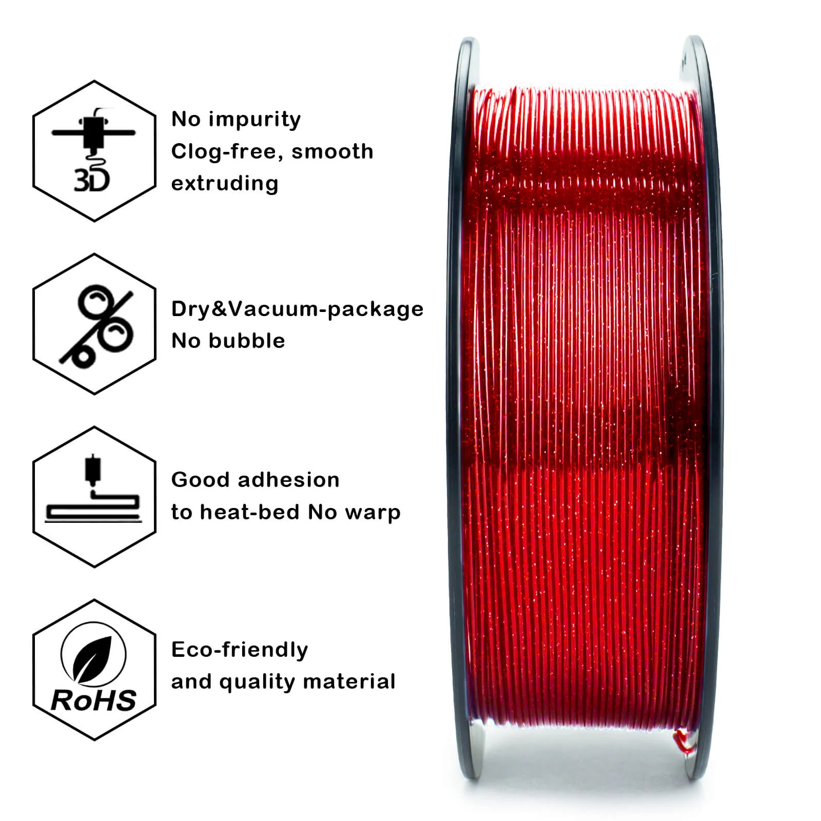 ZIRO Glitter Twinkling PLA Filament 1.75mm, Red - Image 8