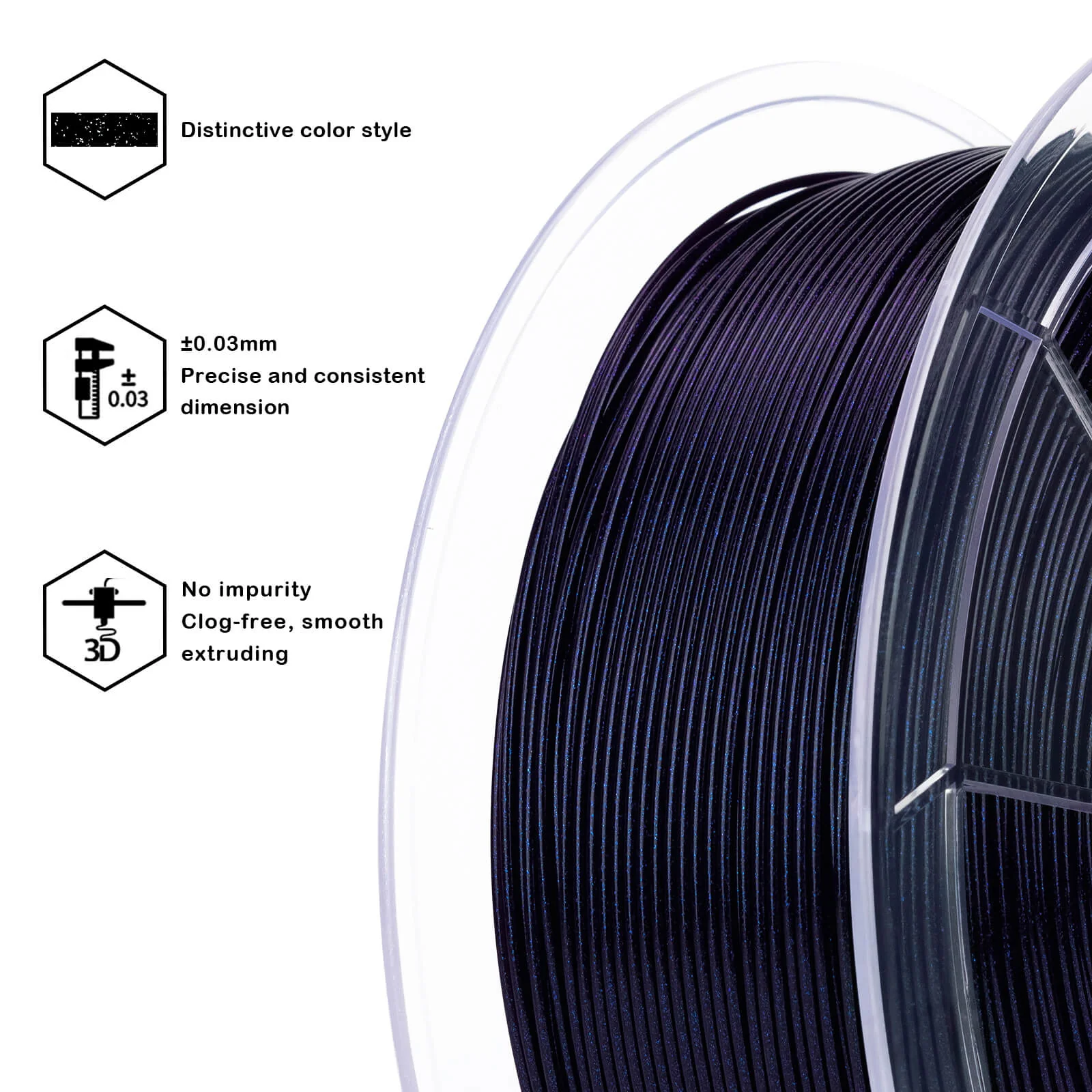 ZIRO Glitter Twinkling PLA Firefly Series Filament 1.75mm, Deepsea Blue - Image 5