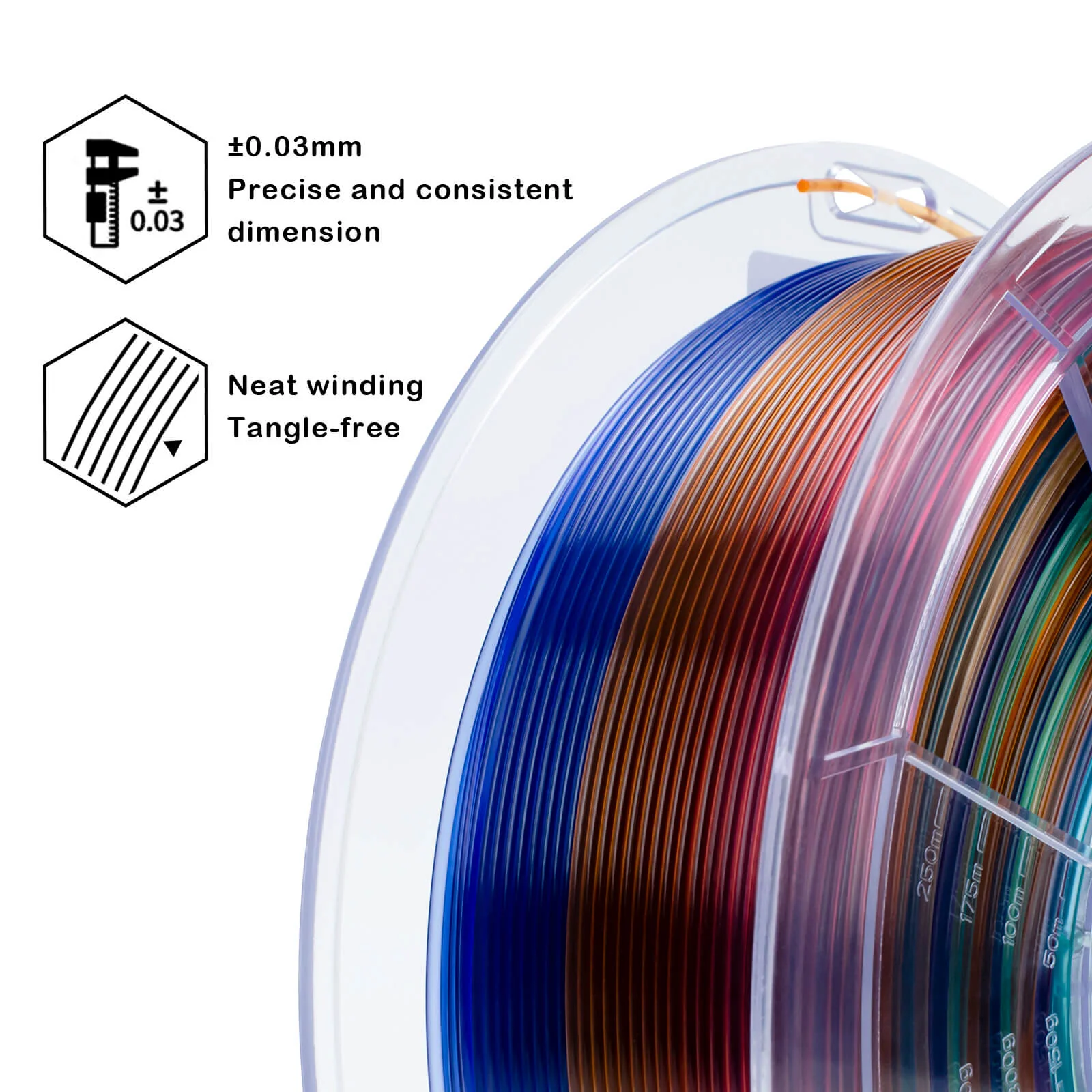 ZIRO Gradient Translucent PLA Cristal Series Filament 1.75mm, Crystal Prism - Image 6