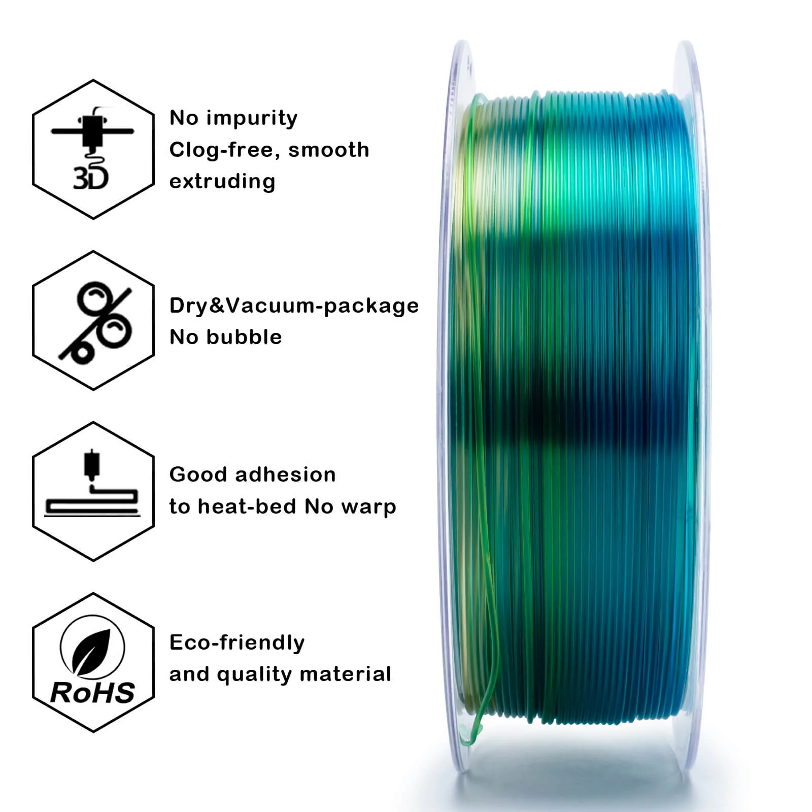 ZIRO Gradient Translucent PLA Cristal Series Filament 1.75mm, Crystal Wave - Image 6