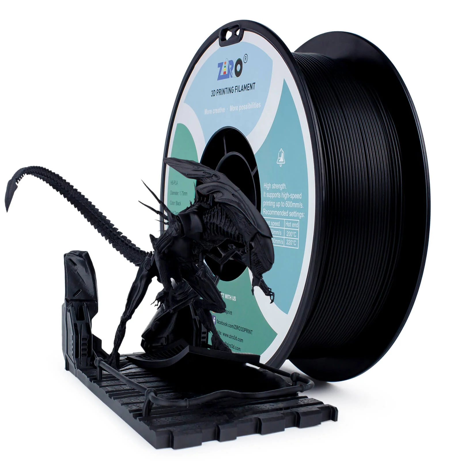 ZIRO High Speed PLA Filament 1.75mm, Black - Image 3