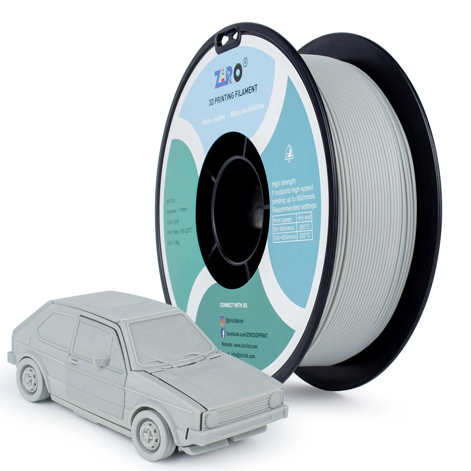 ZIRO High Speed PLA Filament 1.75mm, Gray - Image 3