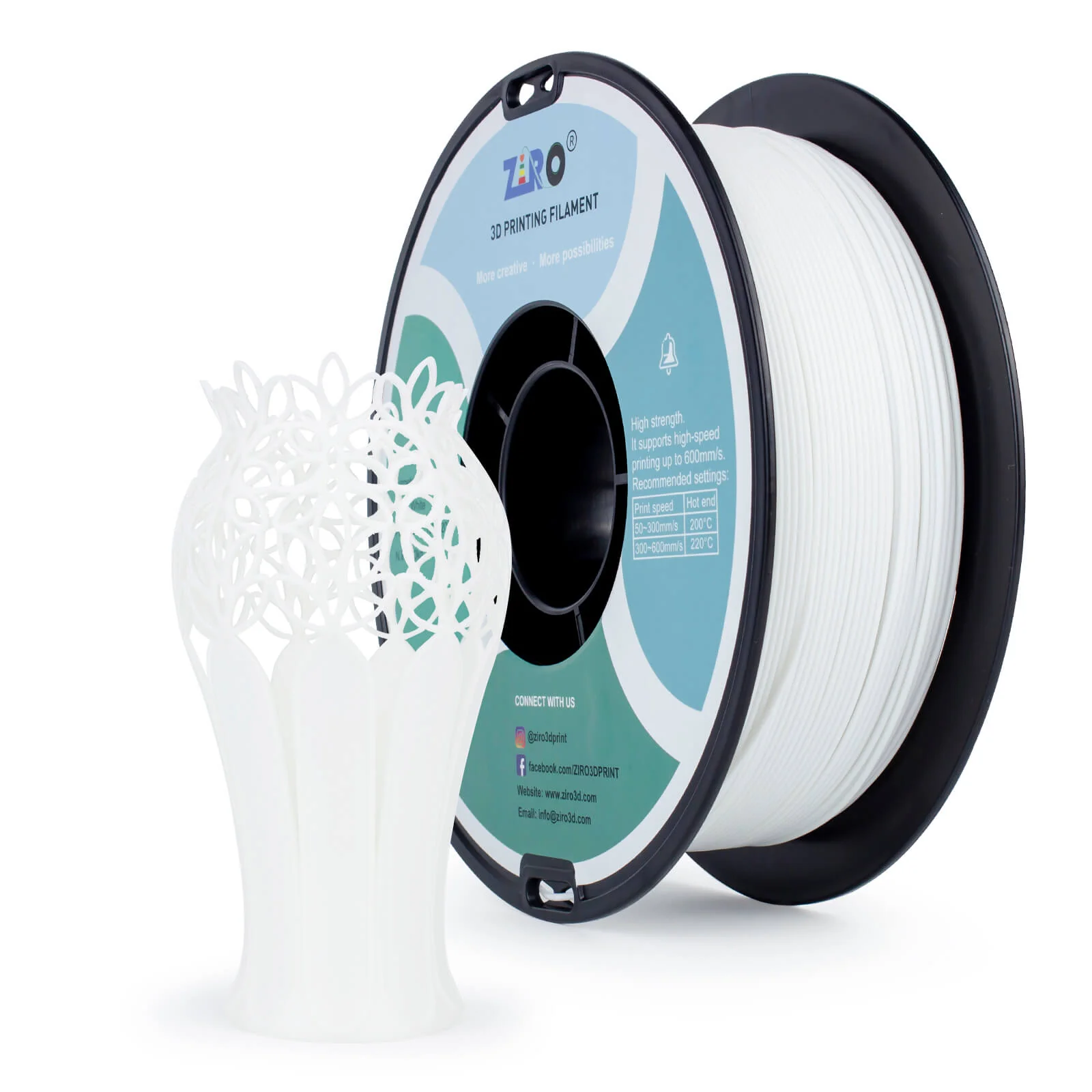 ZIRO High Speed PLA Filament 1.75mm, White - Image 3