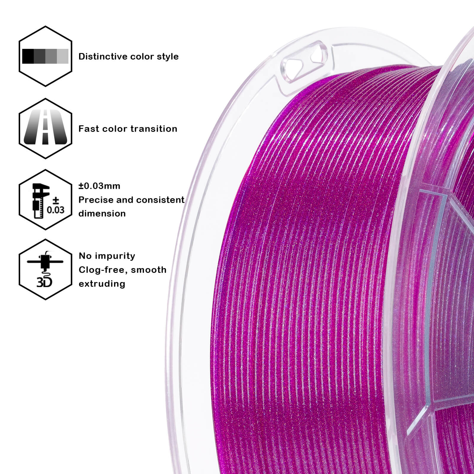 ZIRO Iridescent Series PLA Twinkle Effect Filament 1.75mm 1kg/2.2lb Spool , Dreamy Magenta - Image 8