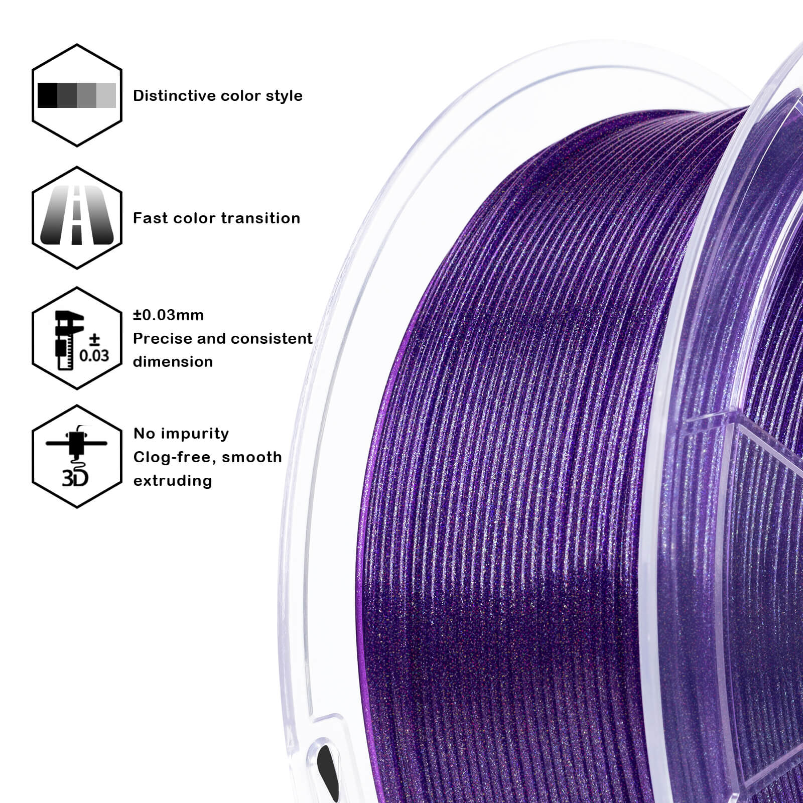 ZIRO Iridescent Series PLA Twinkle Effect Filament 1.75mm 1kg/2.2lb Spool , Electric Purple - Image 8