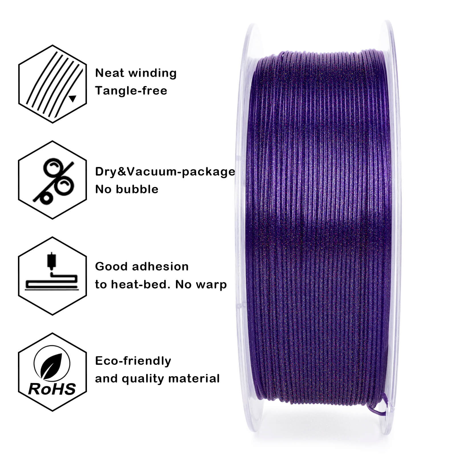 ZIRO Iridescent Series PLA Twinkle Effect Filament 1.75mm 1kg/2.2lb Spool , Electric Purple - Image 9