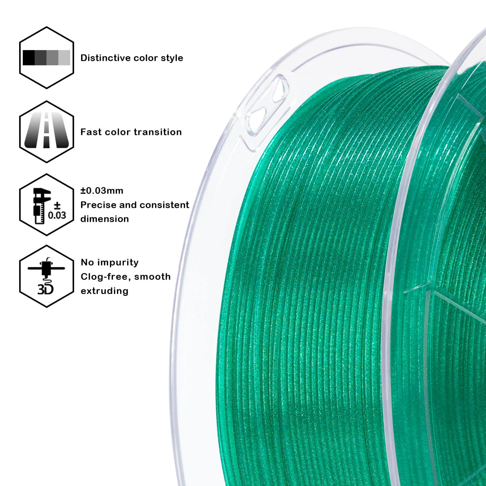 ZIRO Iridescent Series PLA Twinkle Effect Filament 1.75mm 1kg/2.2lb Spool , Lake Green - Image 8