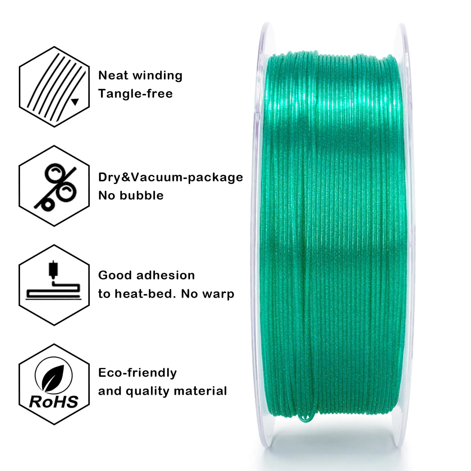 ZIRO Iridescent Series PLA Twinkle Effect Filament 1.75mm 1kg/2.2lb Spool , Lake Green - Image 9