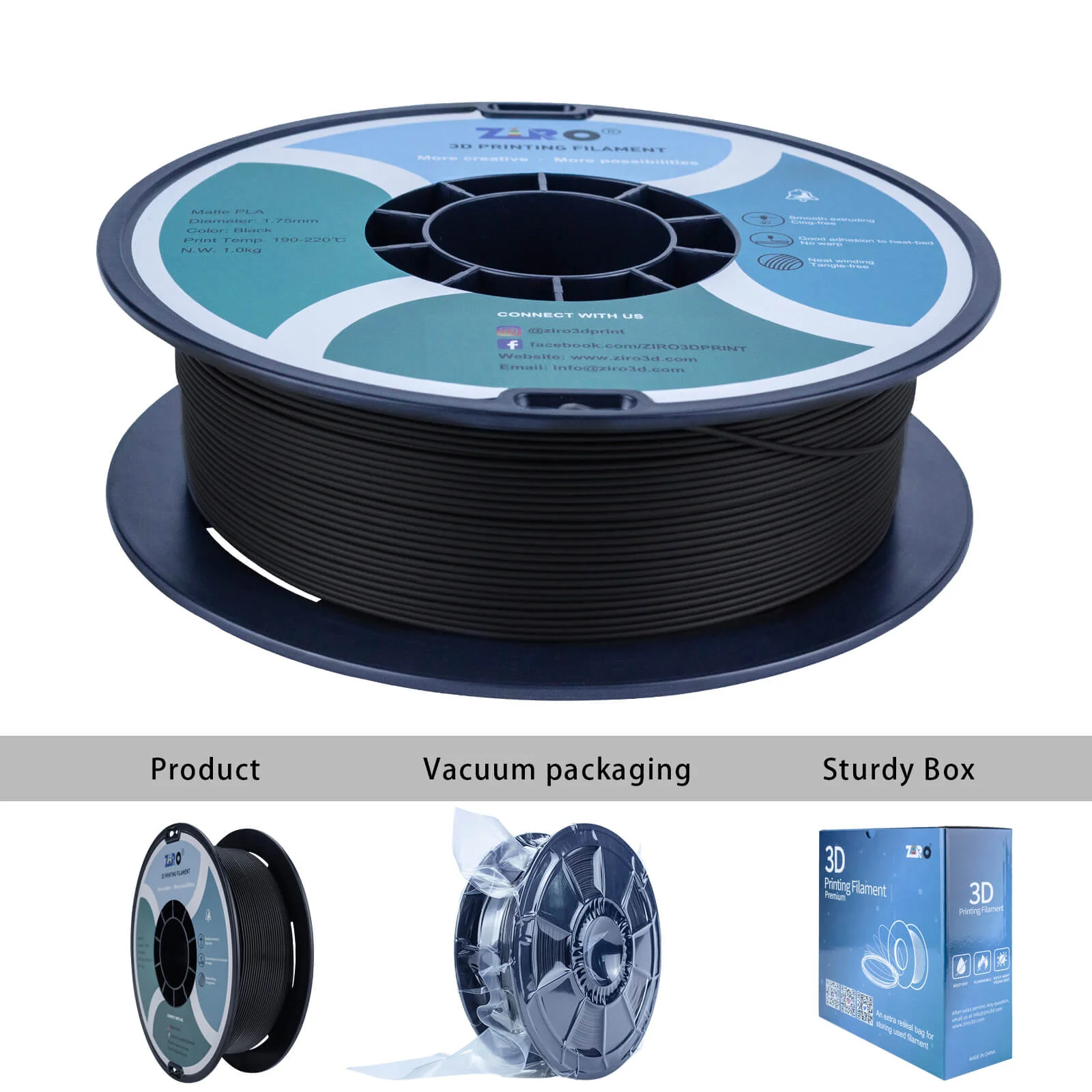 ZIRO Matte PLA Filament 1.75mm, Black - Image 9