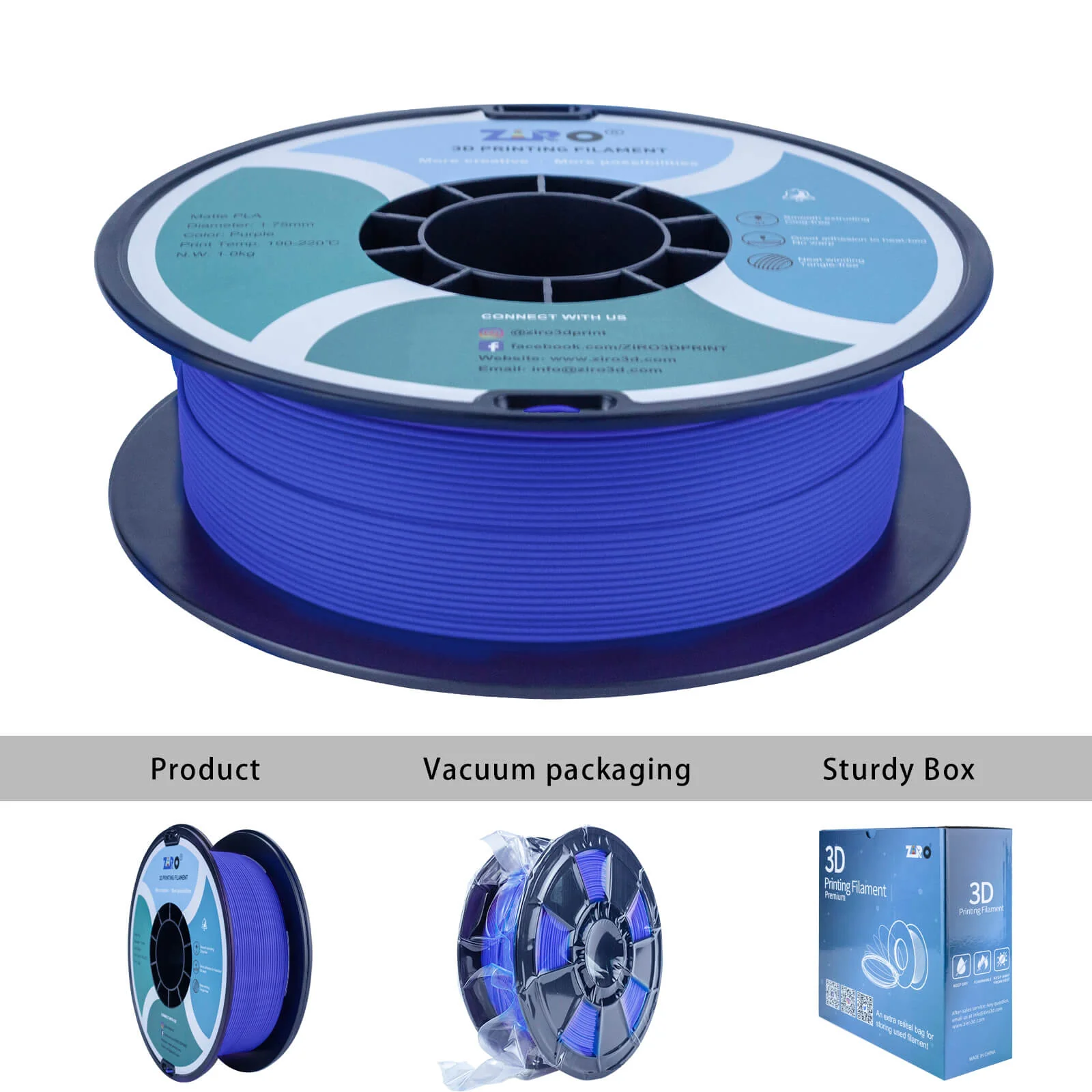 ZIRO Matte PLA Filament 1.75mm, Blue - Image 5