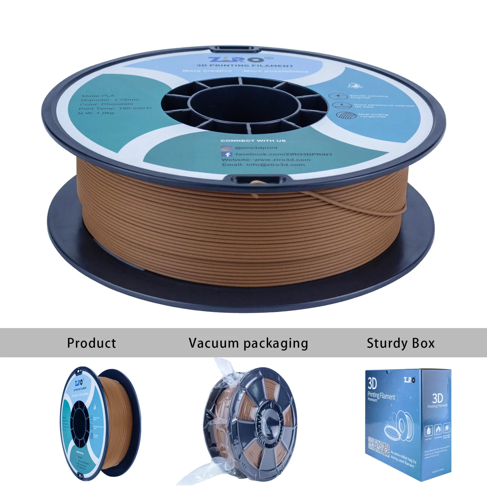 ZIRO Matte PLA Filament 1.75mm, Chocolate - Image 10