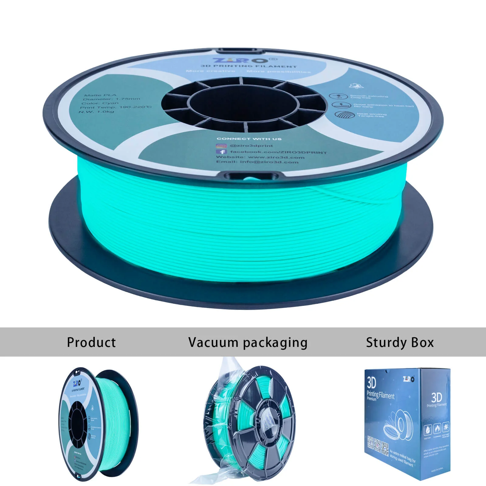 ZIRO Matte PLA Filament 1.75mm, Cyan - Image 10