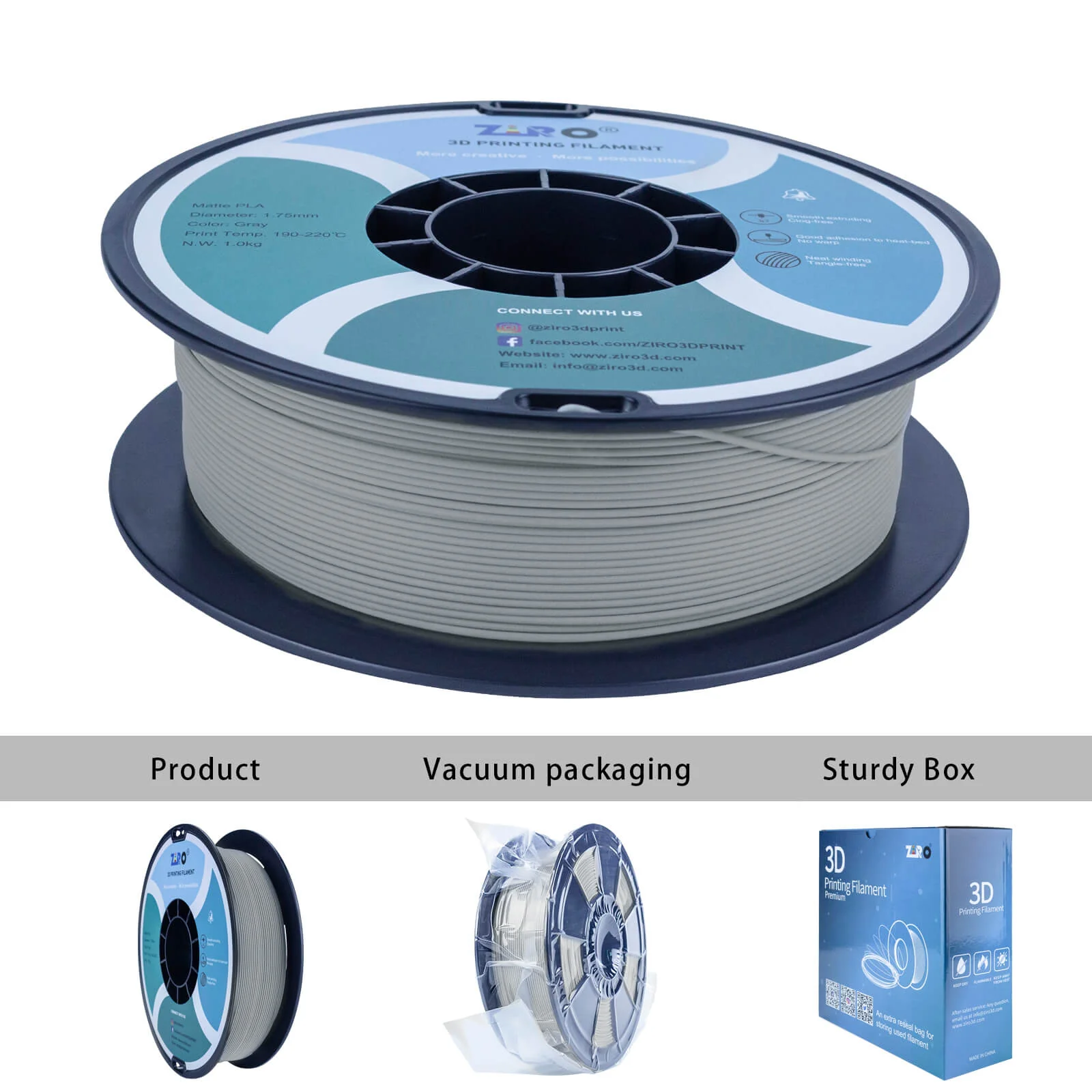 ZIRO Matte PLA Filament 1.75mm, Gray - Image 9