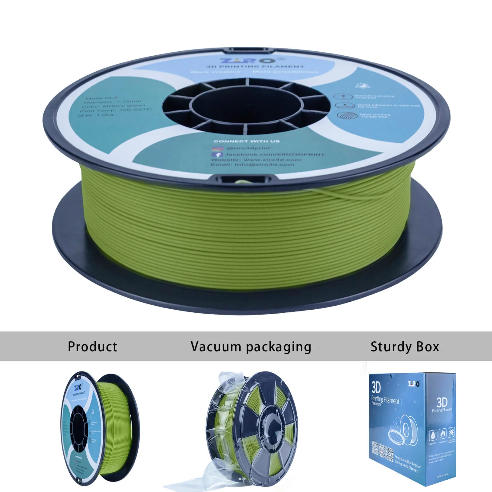 ZIRO Matte PLA Filament 1.75mm, Military Green - Image 12