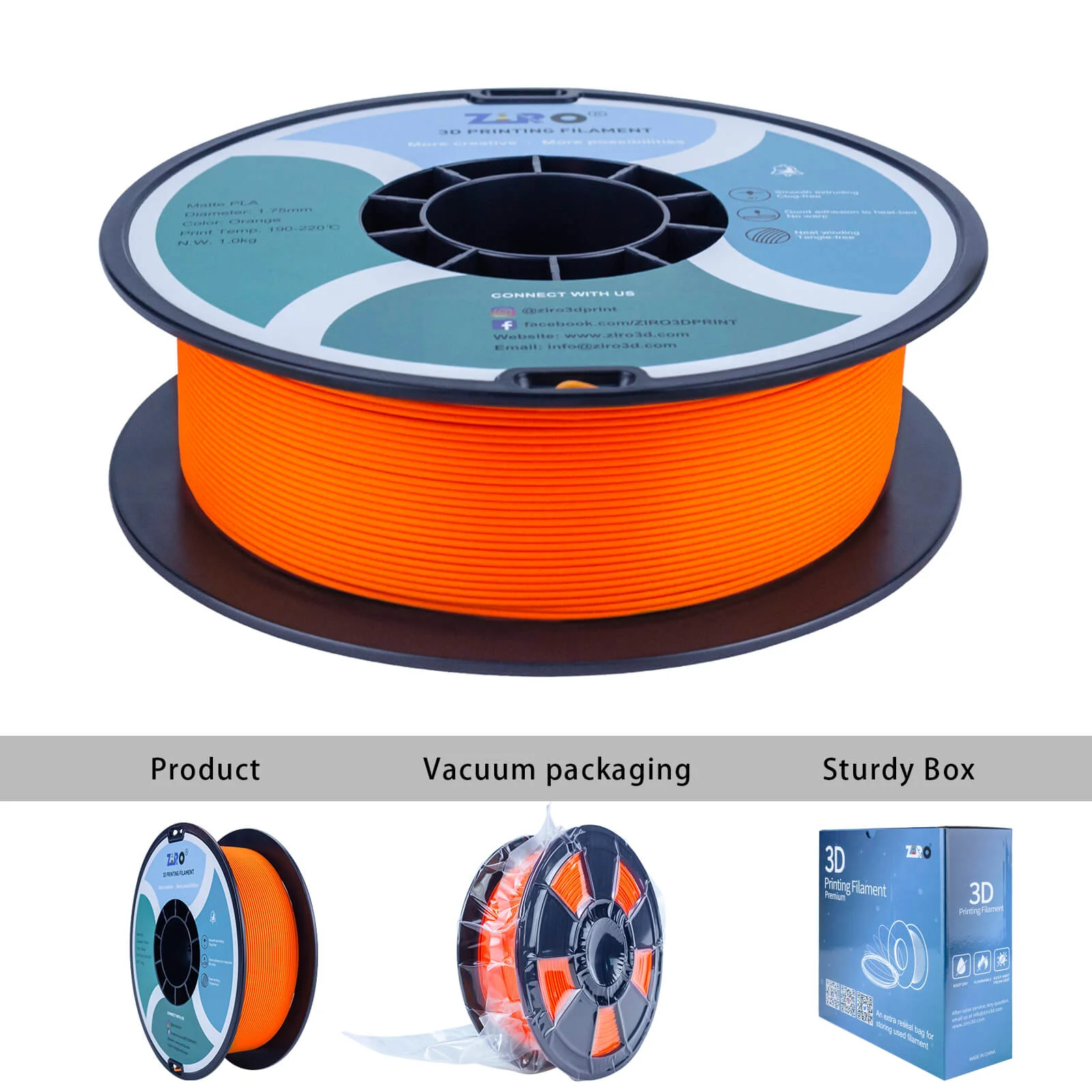 ZIRO Matte PLA Filament 1.75mm, Orange - Image 7