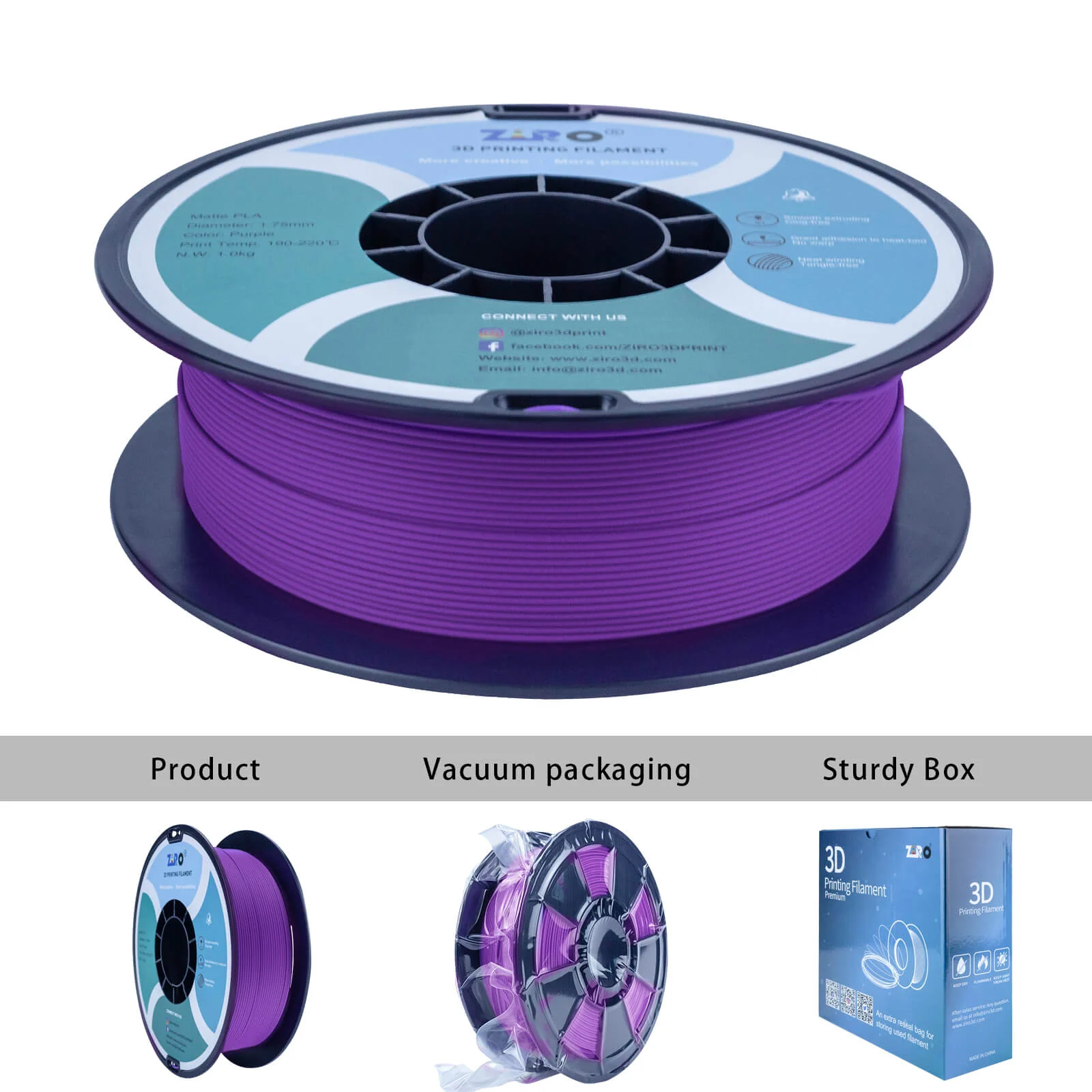 ZIRO Matte PLA Filament 1.75mm, Purple - Image 6
