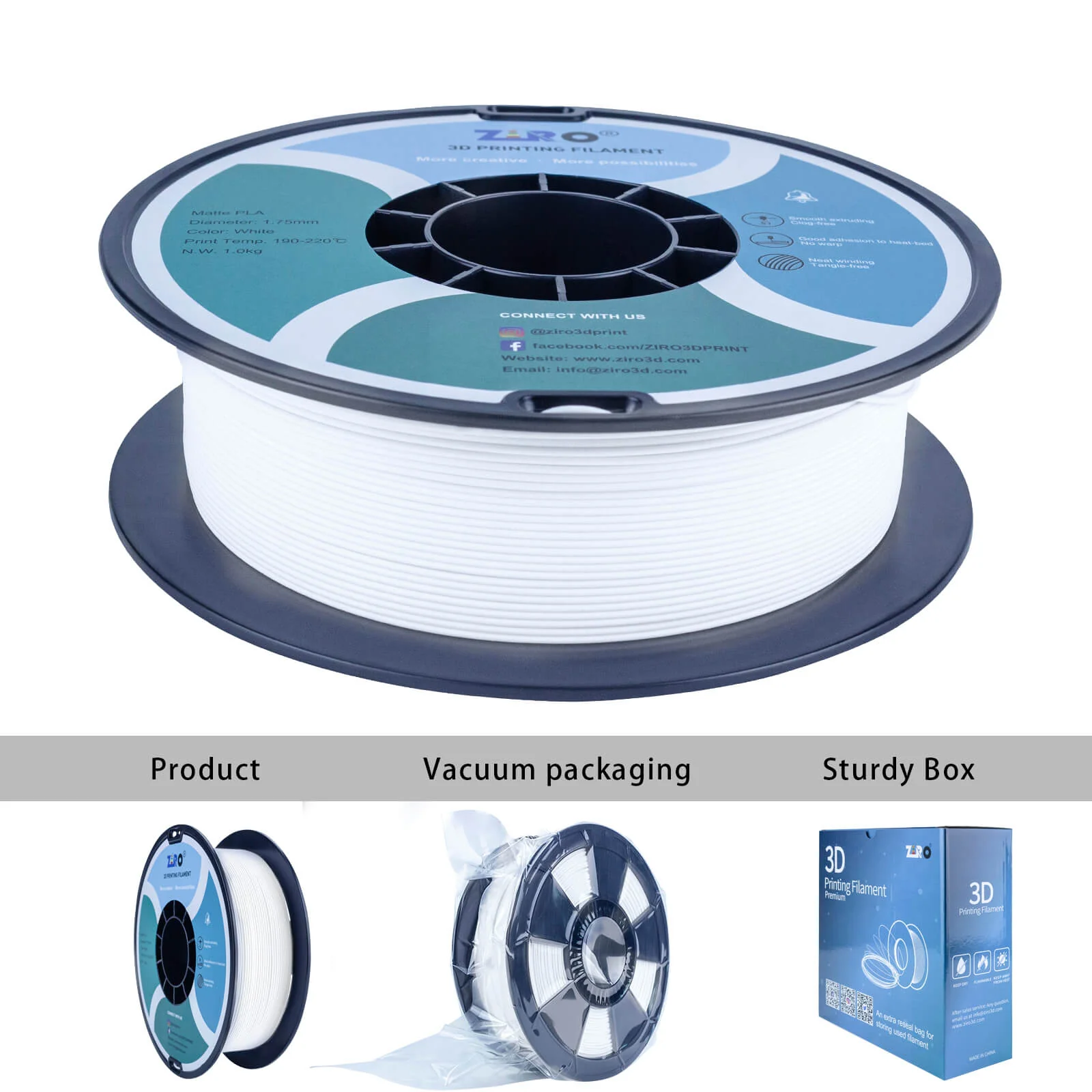 ZIRO Matte PLA Filament 1.75mm, White - Image 10