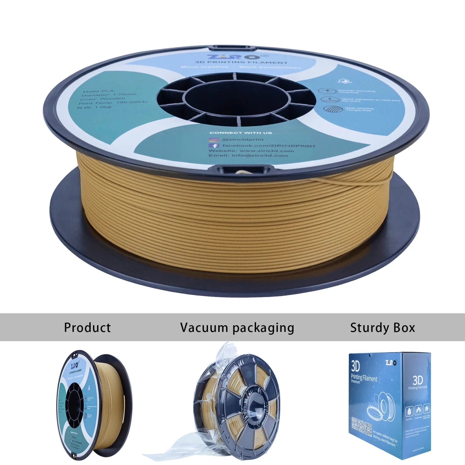 ZIRO Matte PLA Filament 1.75mm, Wood - Image 13