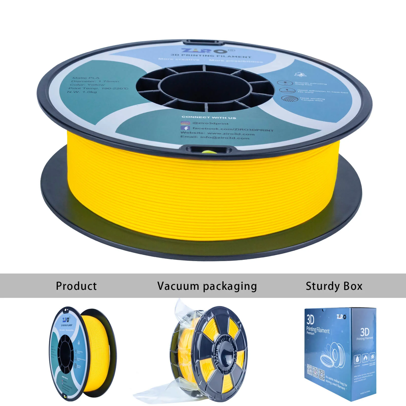 ZIRO Matte PLA Filament 1.75mm, Yellow - Image 8