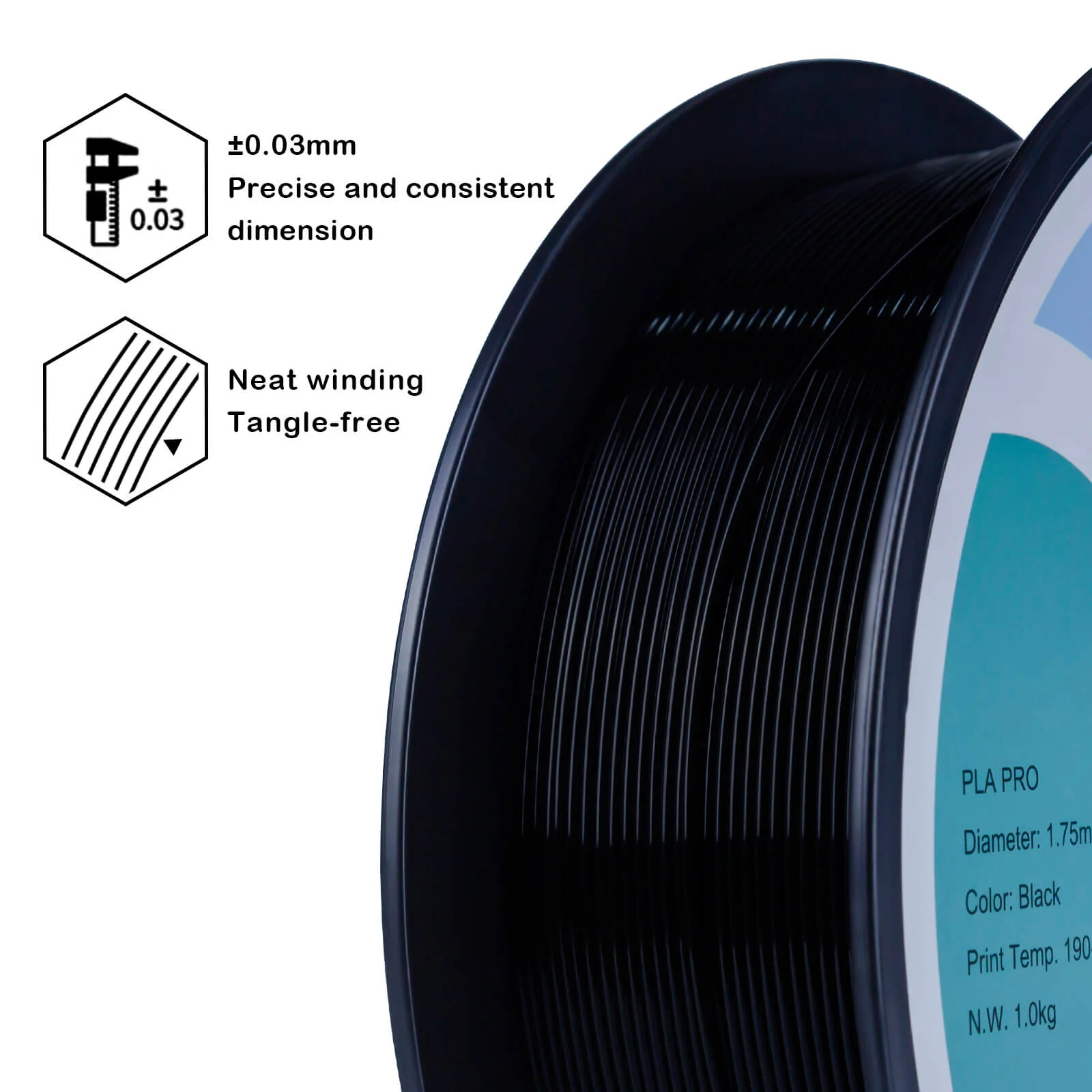 ZIRO PLA PRO Basic Color Series Filament 1.75mm, Black - Image 4