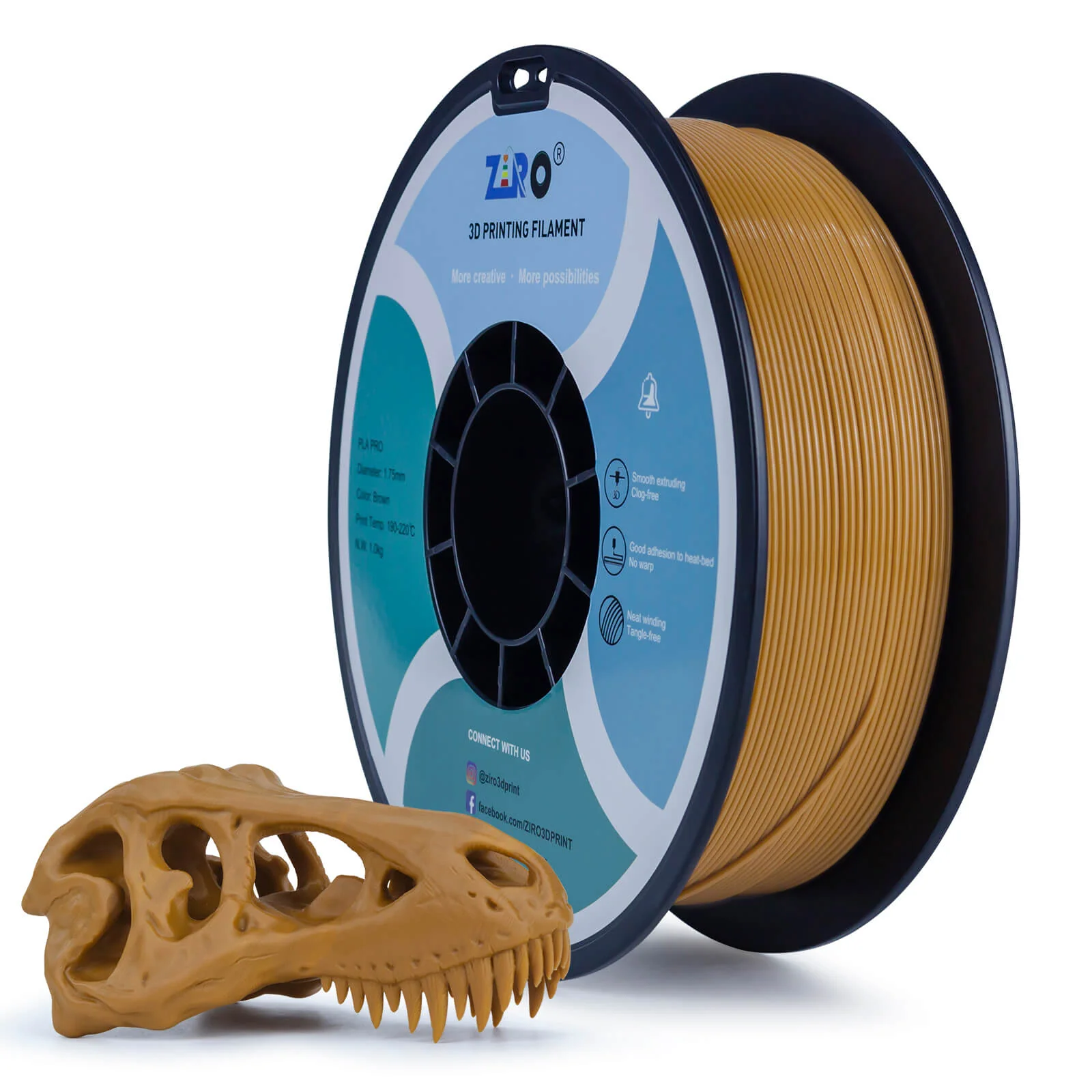 ZIRO PLA PRO Basic Color Series Filament 1.75mm, Brown - Image 3