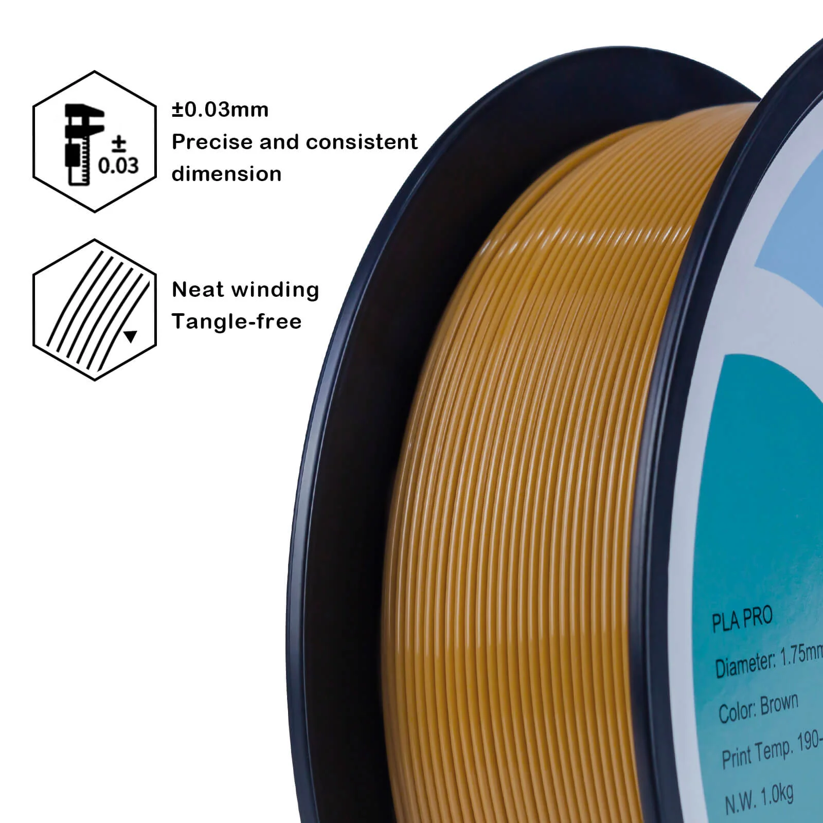 ZIRO PLA PRO Basic Color Series Filament 1.75mm, Brown - Image 5