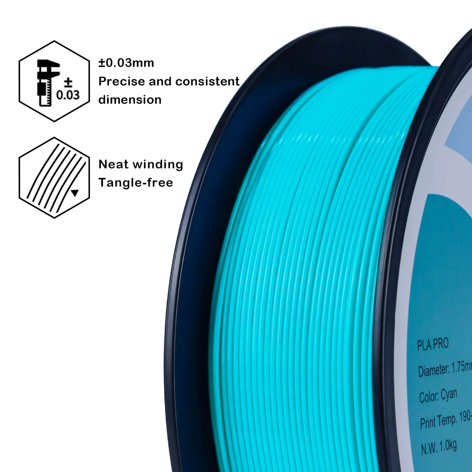 ZIRO PLA PRO Basic Color Series Filament 1.75mm, Cyan - Image 6