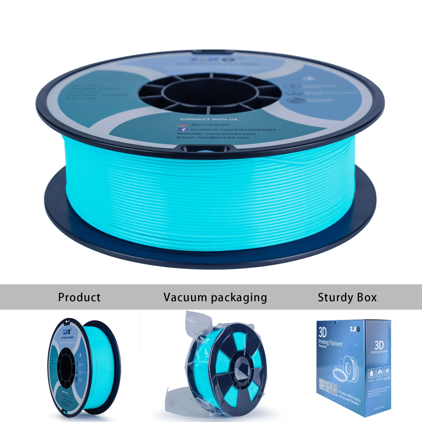 ZIRO PLA PRO Basic Color Series Filament 1.75mm, Cyan - Image 8