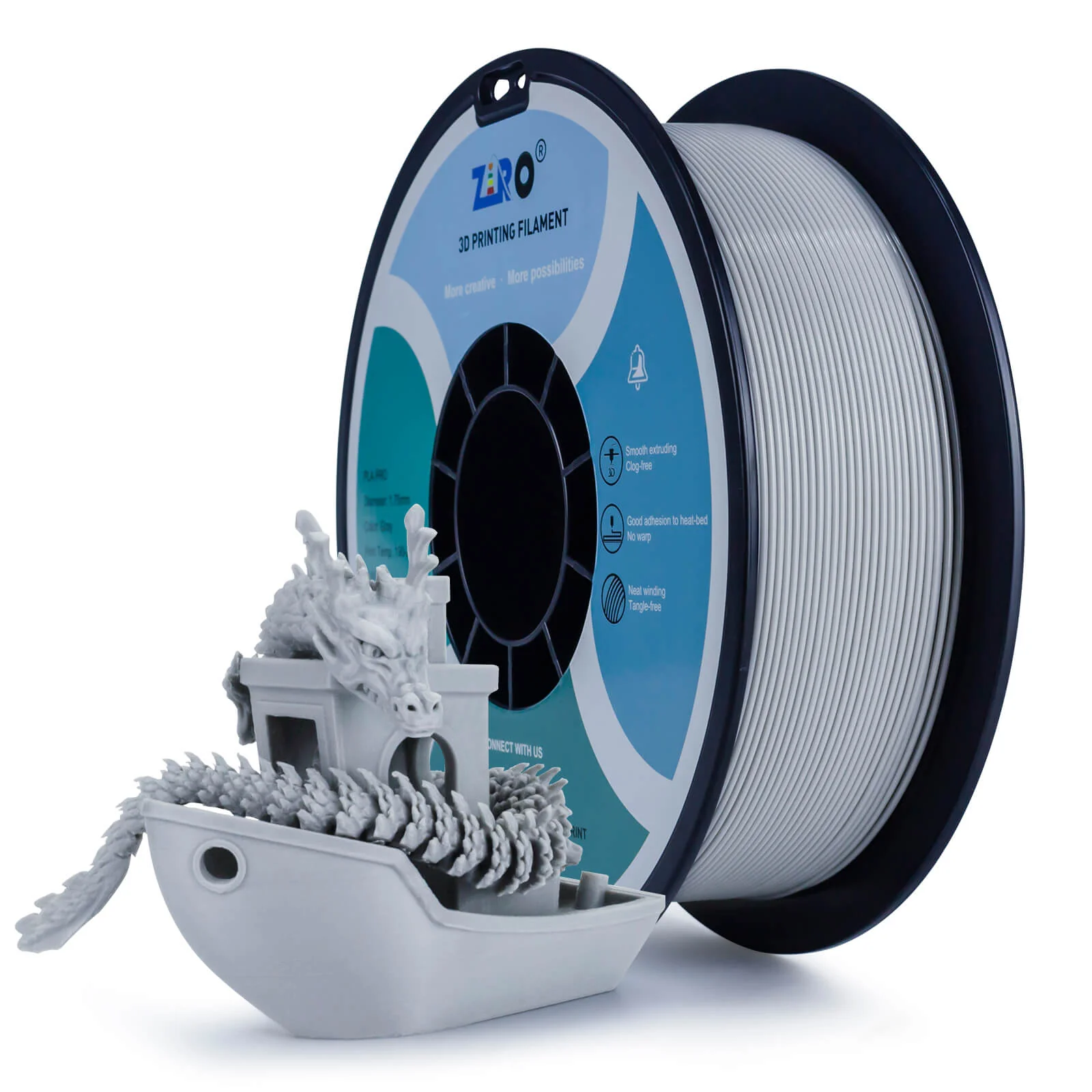 ZIRO PLA PRO Basic Color Series Filament 1.75mm, Gray - Image 2