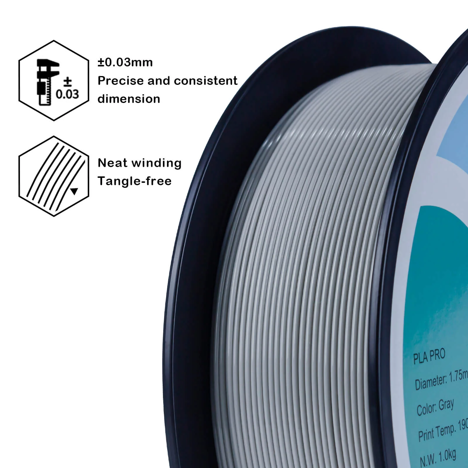 ZIRO PLA PRO Basic Color Series Filament 1.75mm, Gray - Image 7