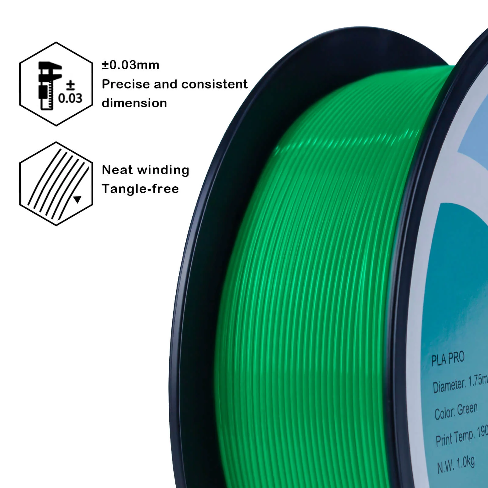 ZIRO PLA PRO Basic Color Series Filament 1.75mm, Green - Image 4