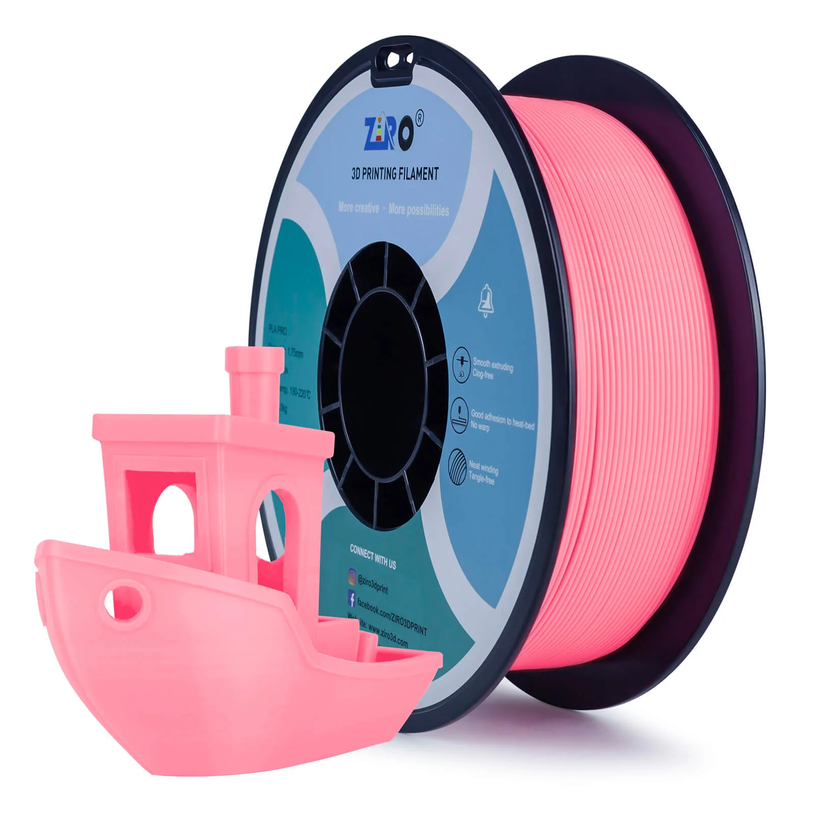 ZIRO PLA PRO Basic Color Series Filament 1.75mm, Pink - Image 4