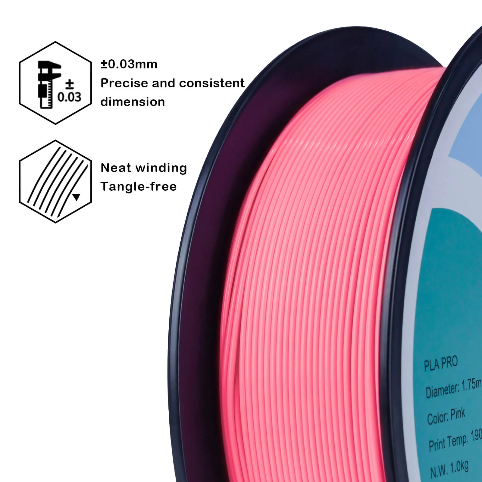 ZIRO PLA PRO Basic Color Series Filament 1.75mm, Pink - Image 7