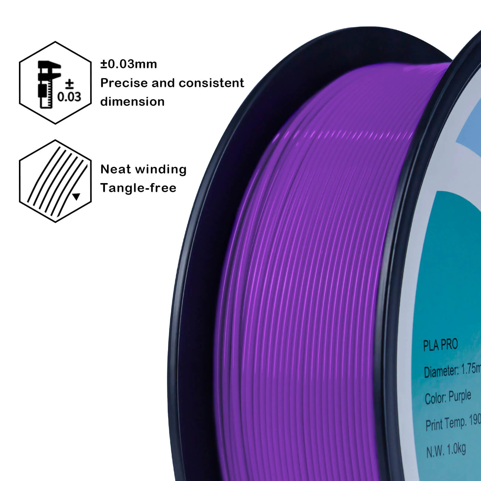 ZIRO PLA PRO Basic Color Series Filament 1.75mm, Purple - Image 5