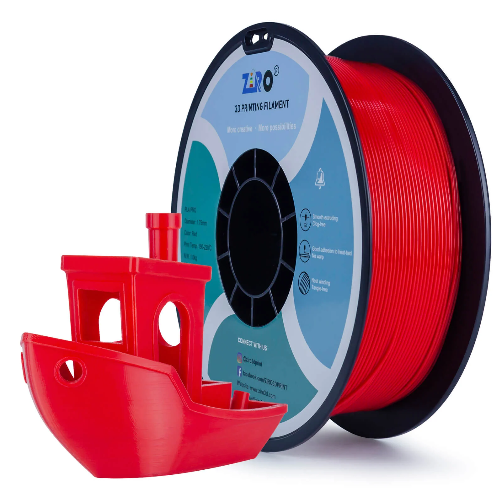 ZIRO PLA PRO Basic Color Series Filament 1.75mm, Red - Image 3