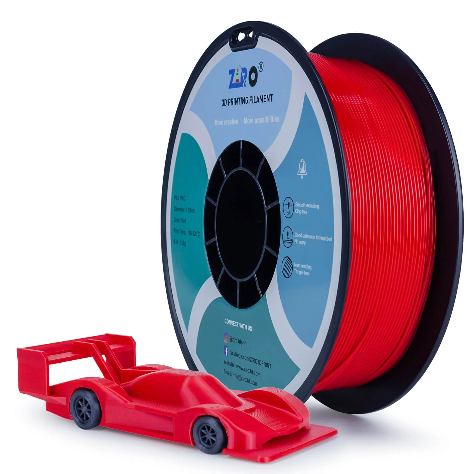 ZIRO PLA PRO Basic Color Series Filament 1.75mm, Red - Image 6