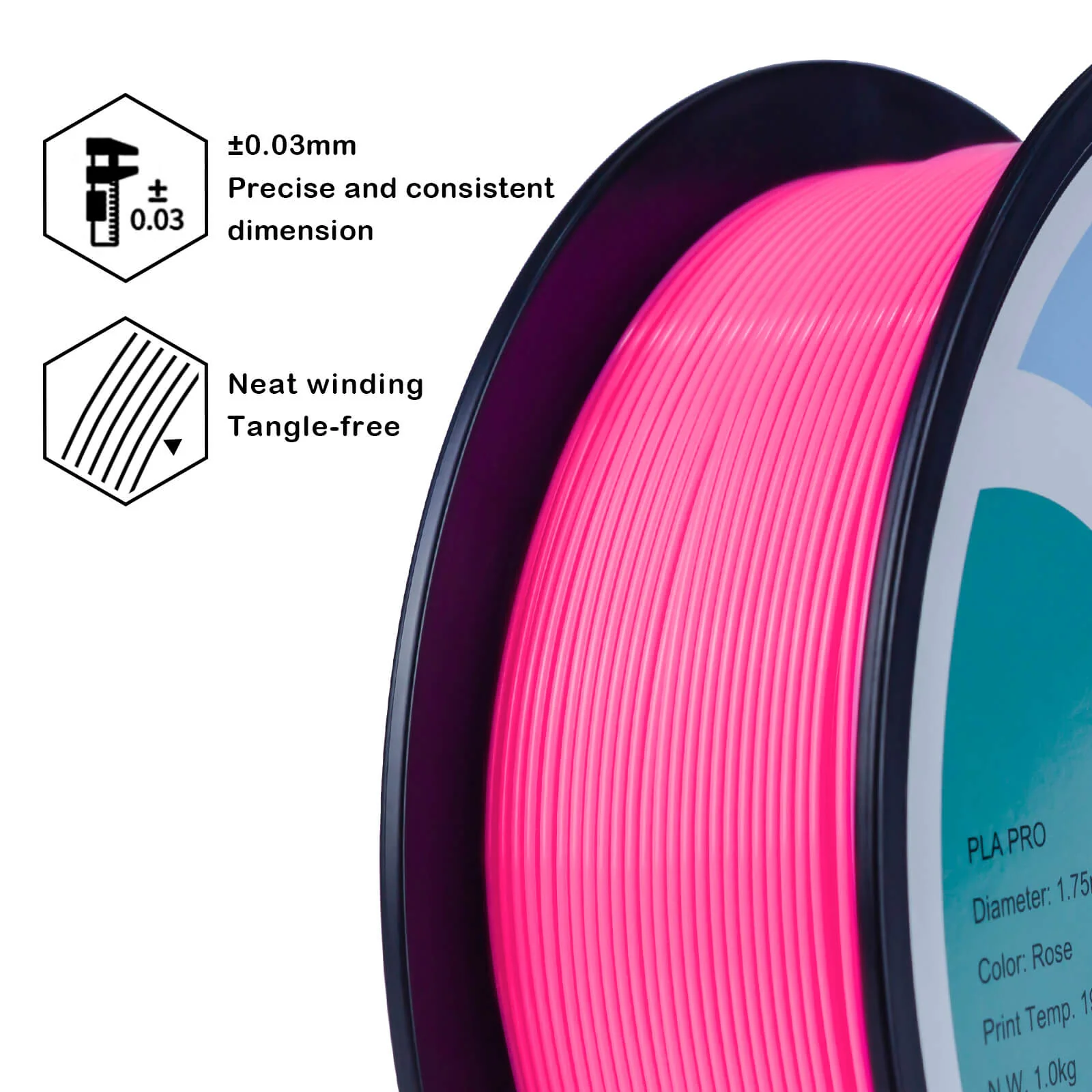 ZIRO PLA PRO Basic Color Series Filament 1.75mm, Rose - Image 4