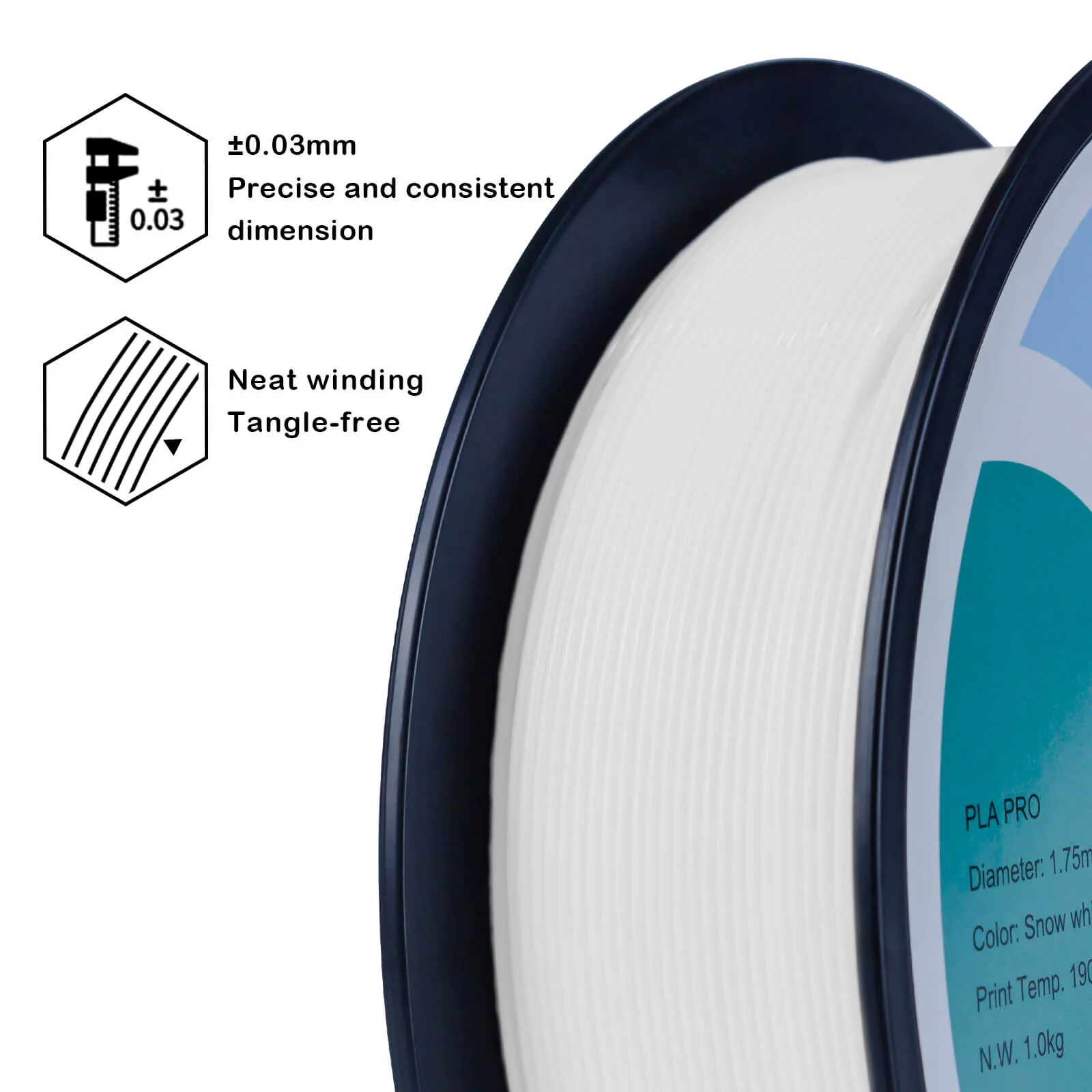 ZIRO PLA PRO Basic Color Series Filament 1.75mm, Snow White - Image 5