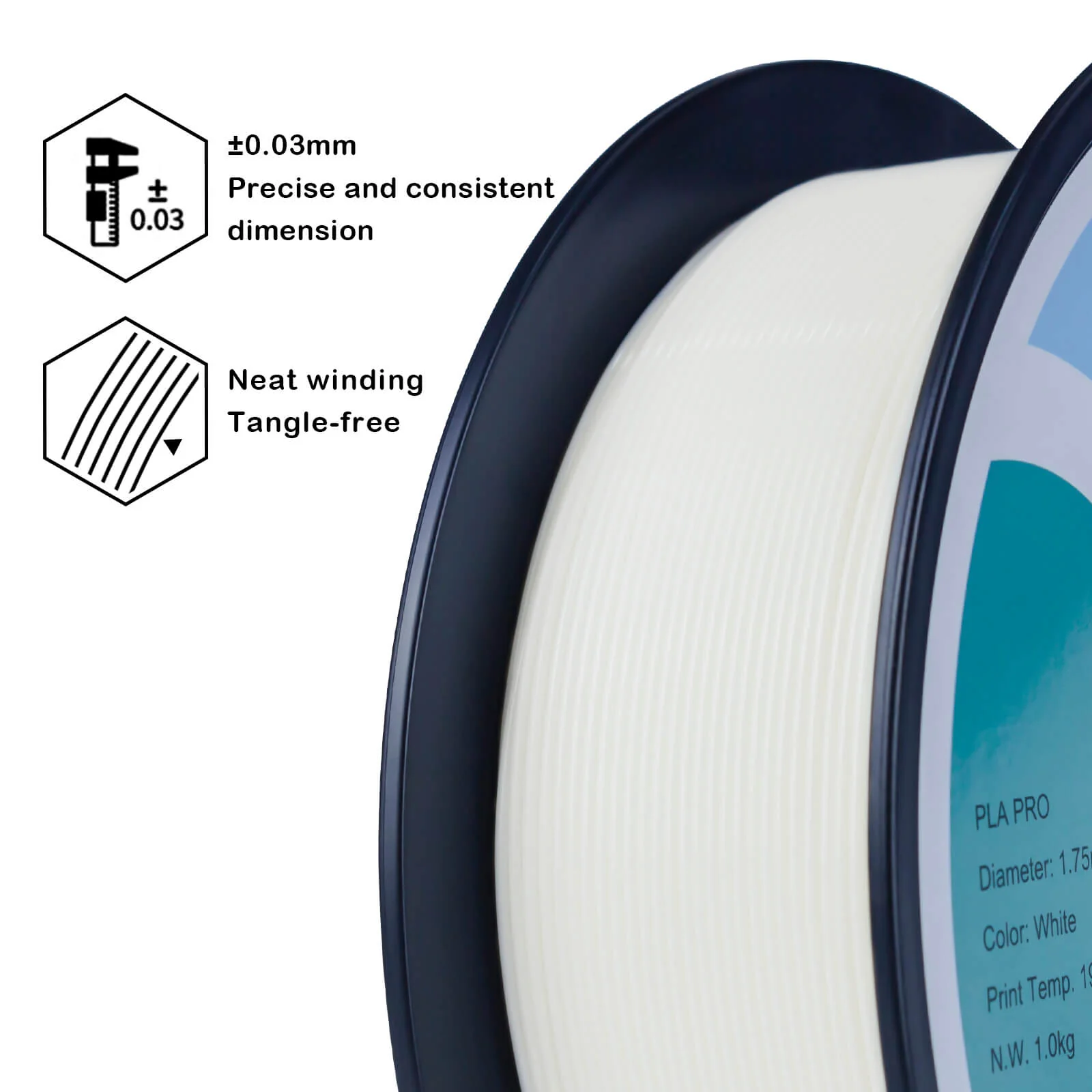 ZIRO PLA PRO Basic Color Series Filament 1.75mm, White - Image 5