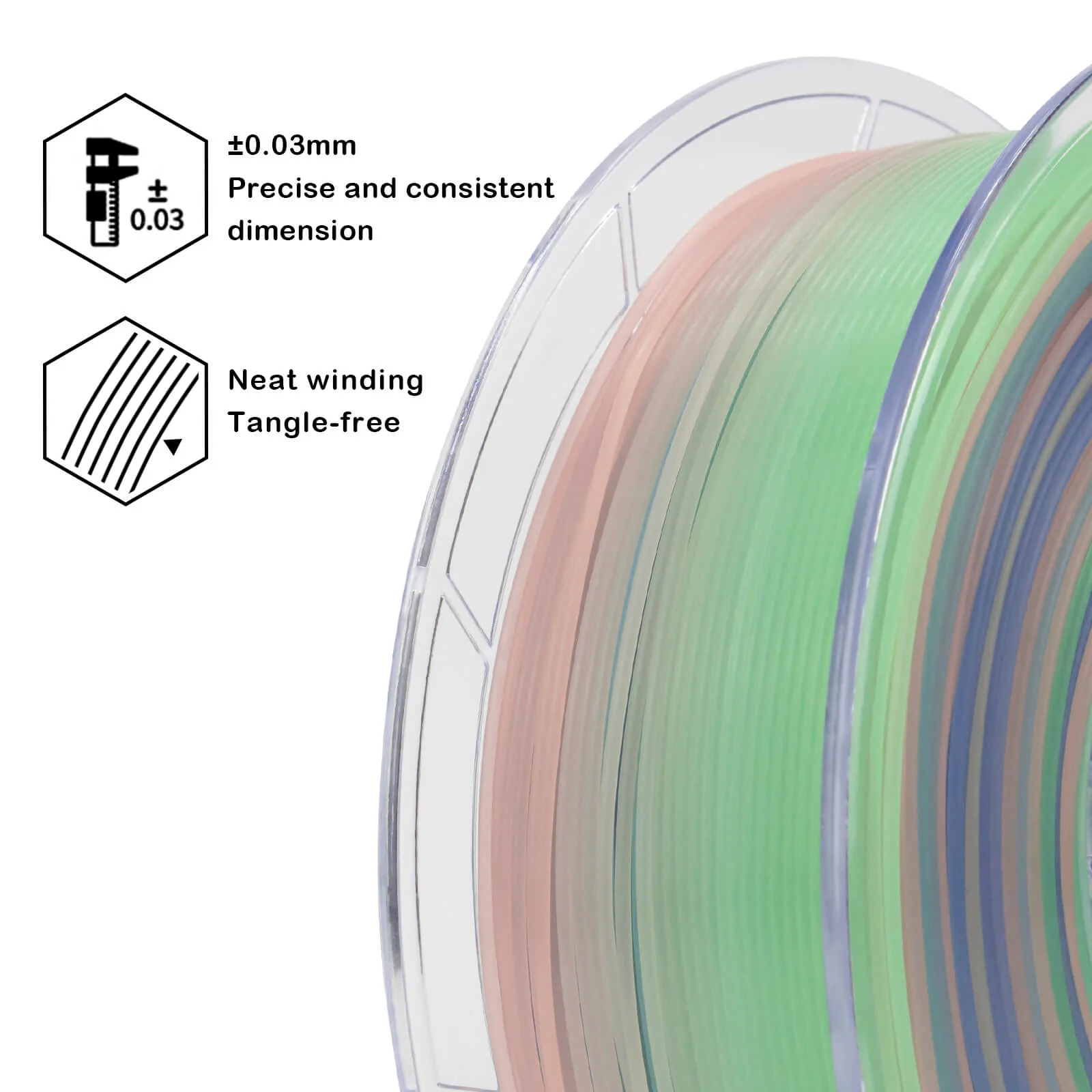 ZIRO Rainbow Glow in Dark PLA Filament 1.75mm, GID Rainbow - Image 11