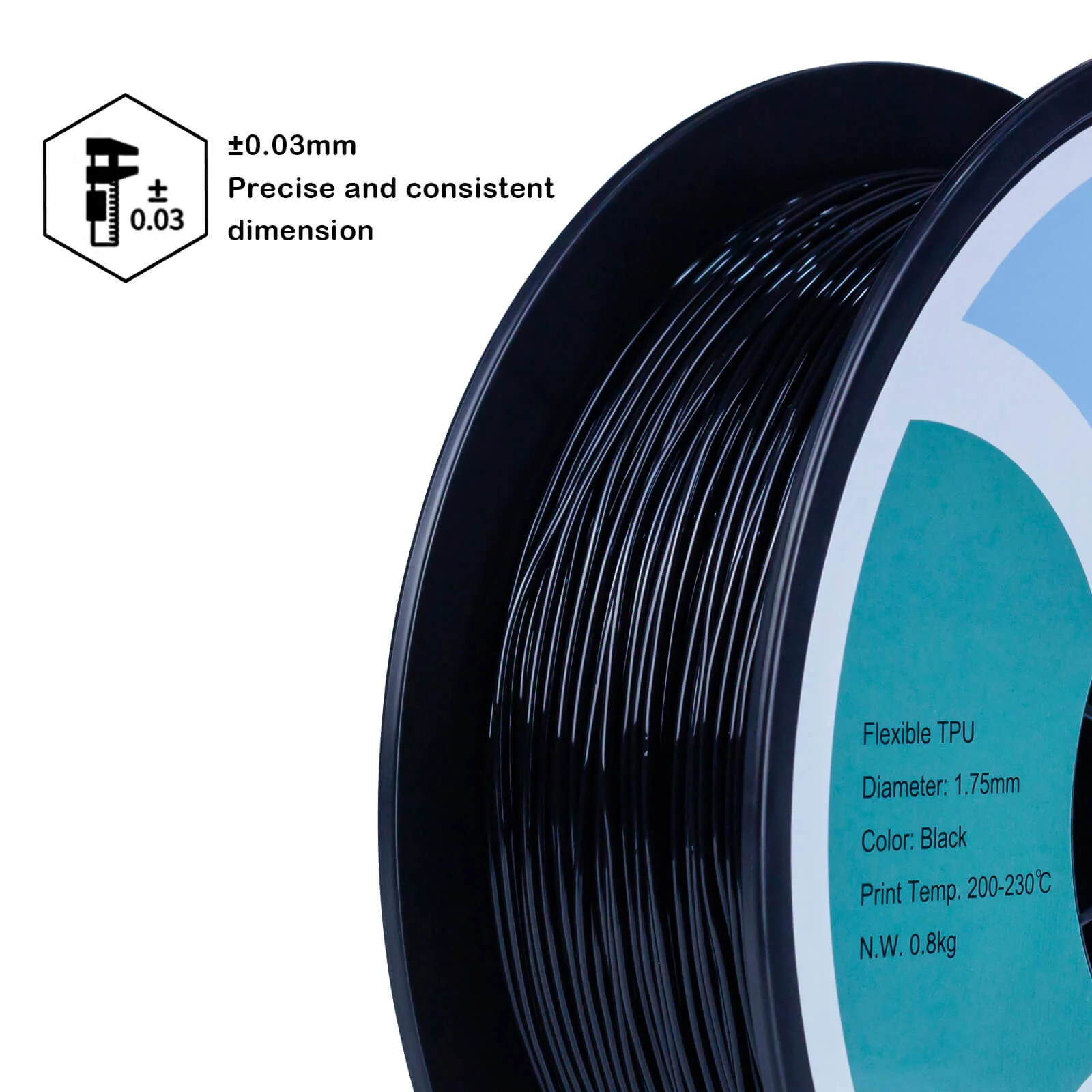 ZIRO Shore 95A Hardness TPU Filament 1.75mm, Black - Image 5