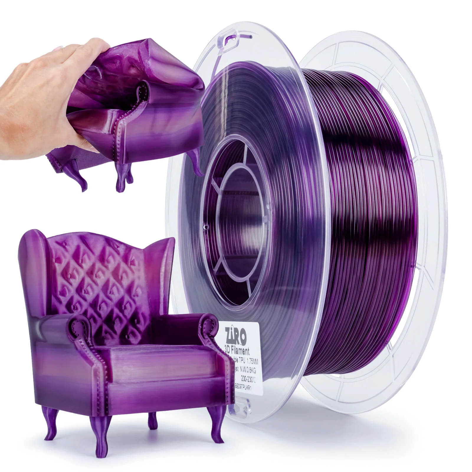ZIRO Shore 95A Hardness TPU Filament 1.75mm, Flex Amethyst - Image 5