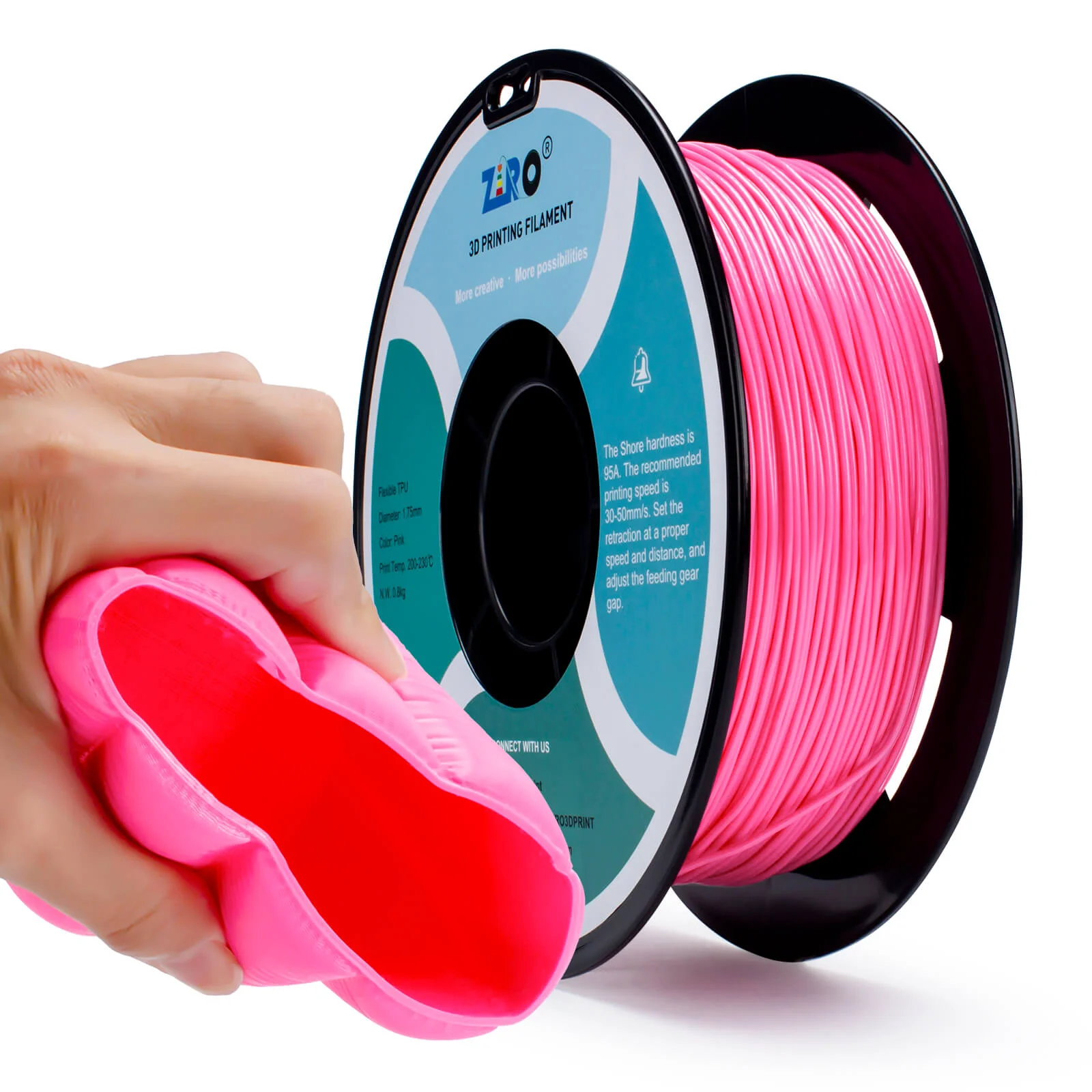 ZIRO Shore 95A Hardness TPU Filament 1.75mm, Pink - Image 3