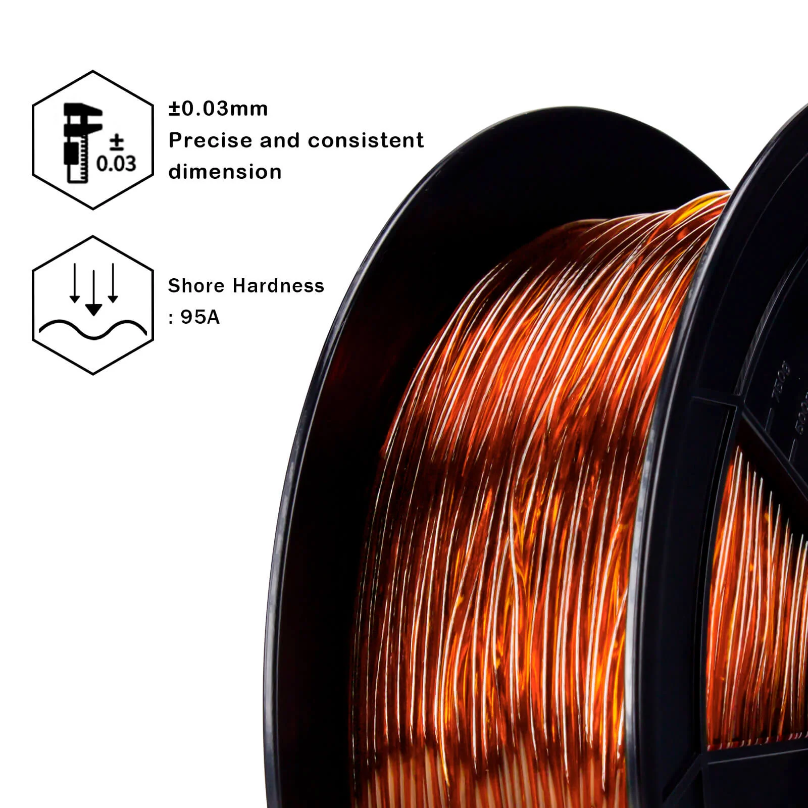 ZIRO Shore 95A Hardness TPU Filament 1.75mm, Translucent Caramel - Image 4